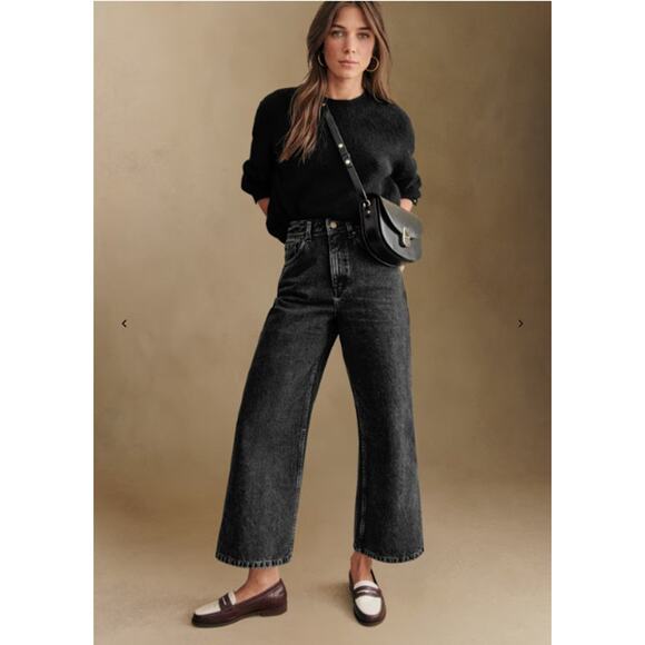 Sezane Denim - Sezane Le Crop Denim Wide Leg Crop Jeans High Waist Middle Grey Size 48 US 16